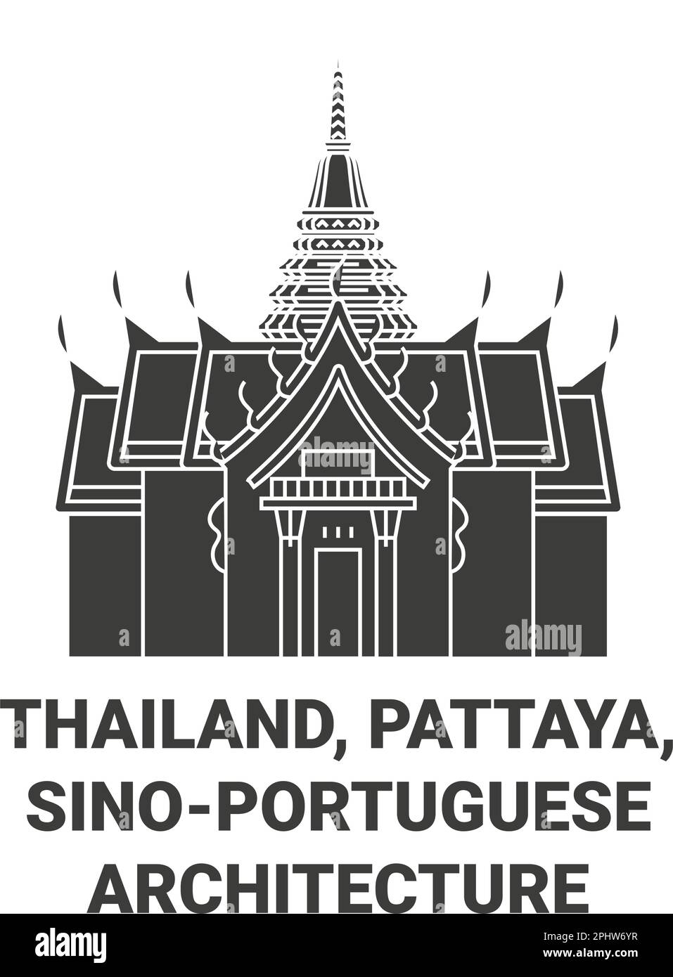 Thailand, Pattaya, Sinoportuguese Architecture travel landmark vector illustration Stock Vector