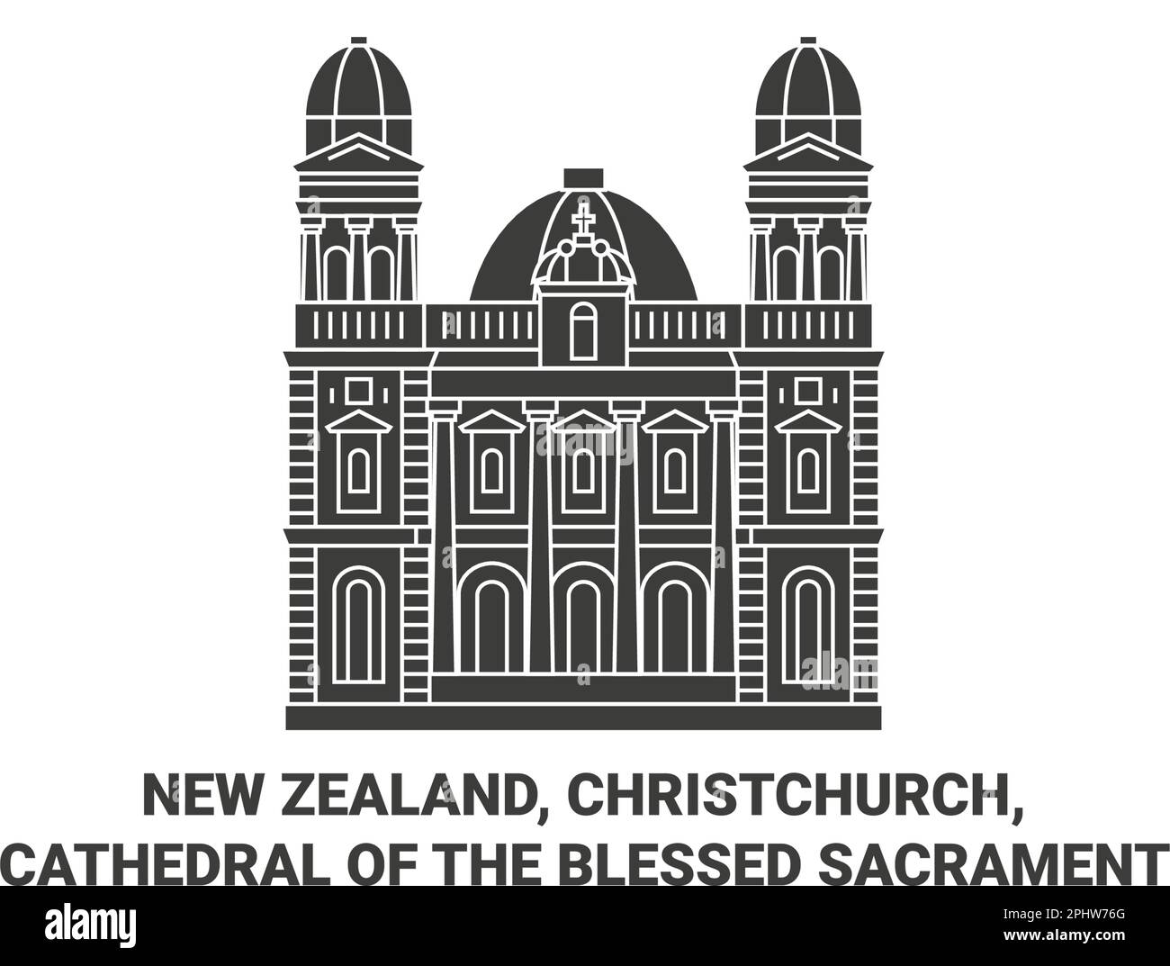 New Zealand, Christchurch, Cathedral Of The Blessed Sacrament travel landmark vector illustration Stock Vector