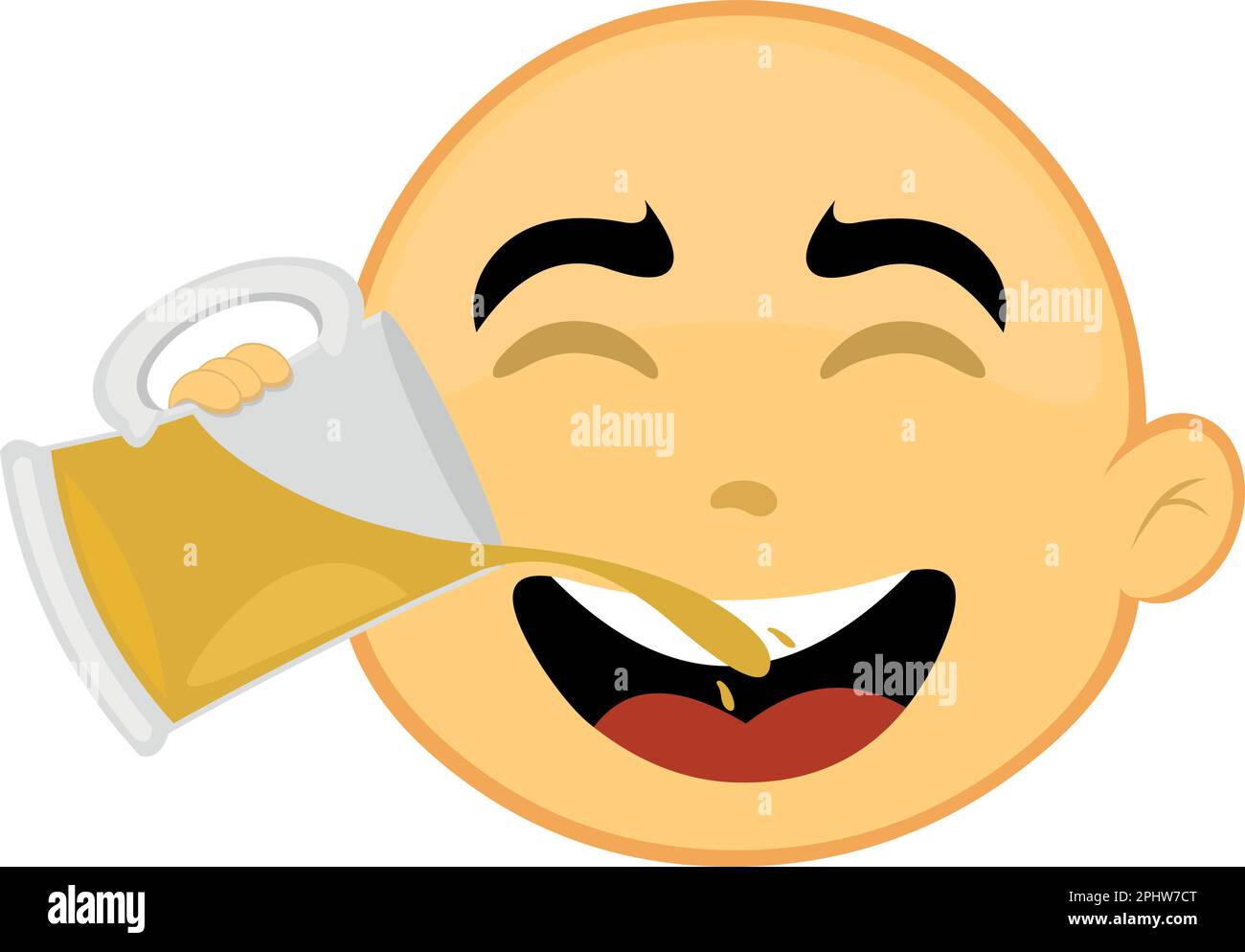 vector illustration emoticon character face cartoon yellow drinking a glass of beer Stock Vector