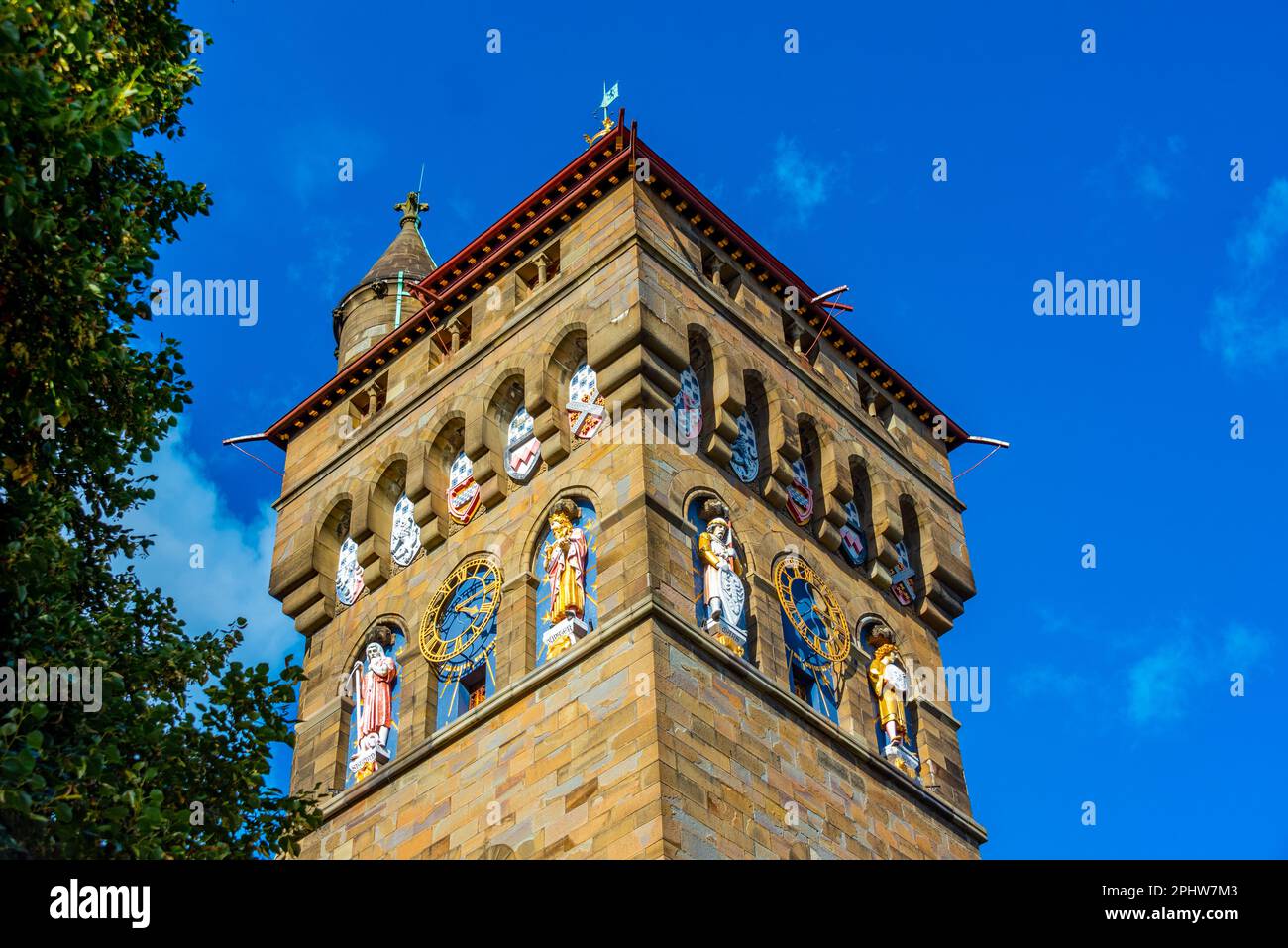 Clock tower of the Cardiff castle in Wales, UK. Stock Photo