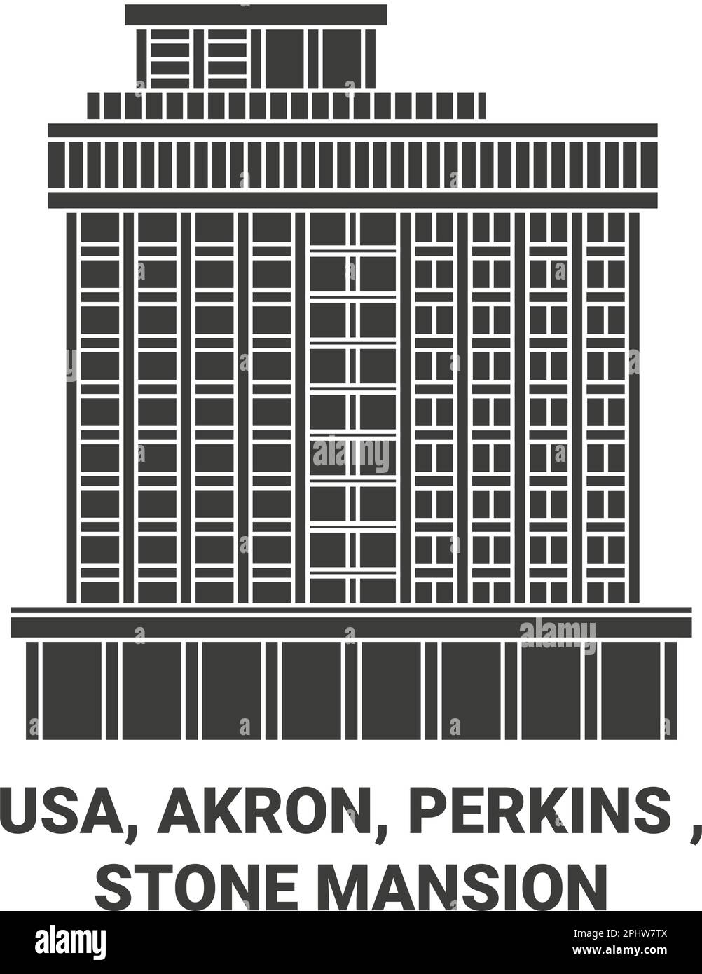 Usa, Akron, Perkins , Stone Mansion travel landmark vector illustration Stock Vector