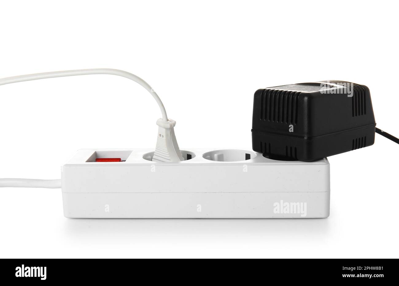 Electric extension cord with plugs isolated on white background Stock