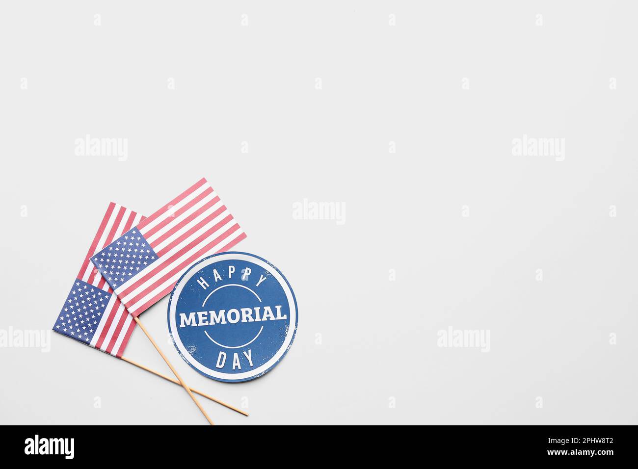 Greeting card with text HAPPY MEMORIAL DAY and USA flags on white ...