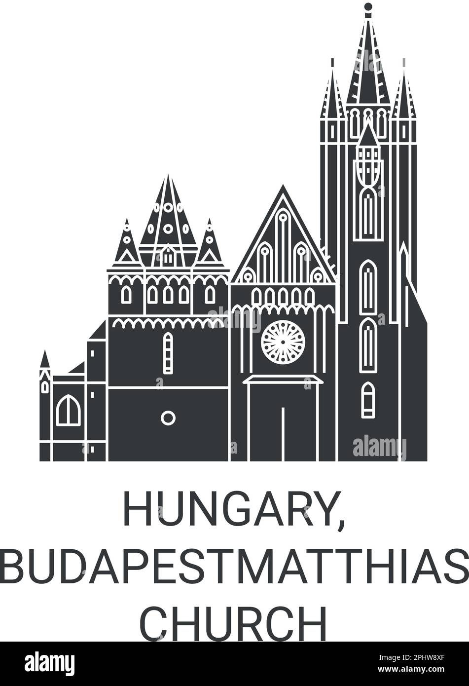 Hungary, Budapest, Matthias Church travel landmark vector illustration Stock Vector