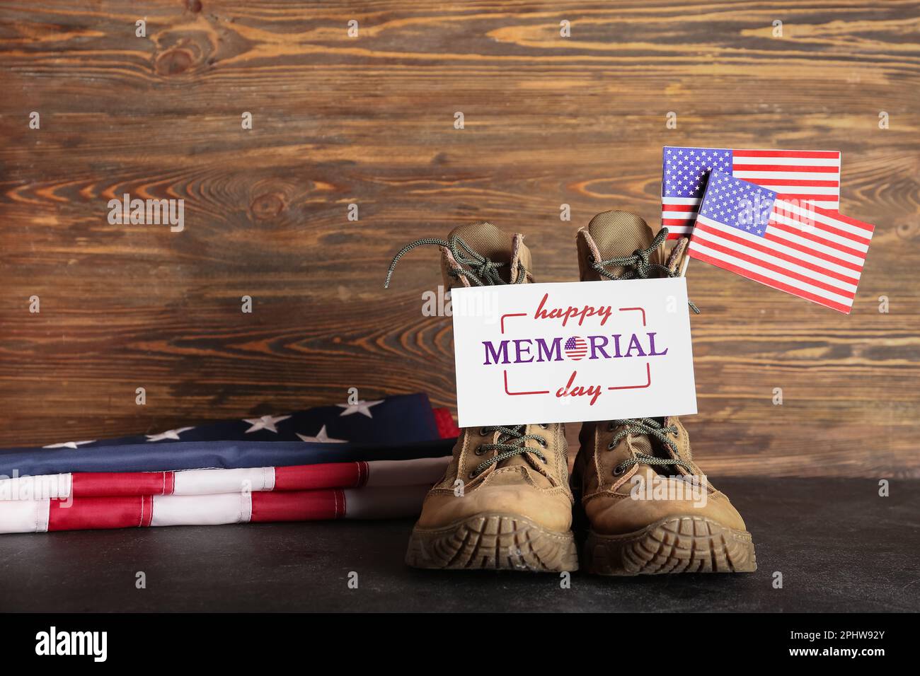 Greeting card for Memorial Day celebration with USA flag and military ...