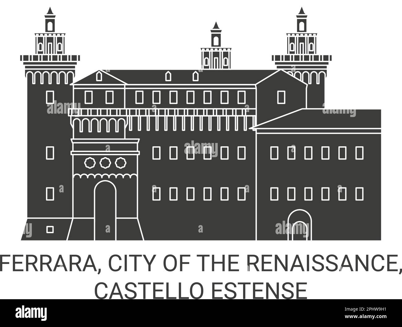 Italy, Ferrara, City Of The Renaissance, Castello Estense travel landmark vector illustration Stock Vector