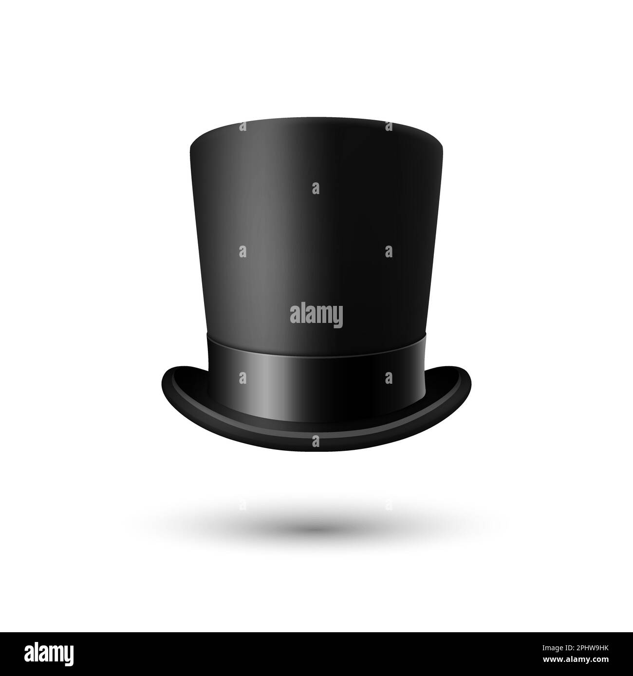 Vector 3d Realistic Black Top Hat with Black Ribbon Closeup Isolated on