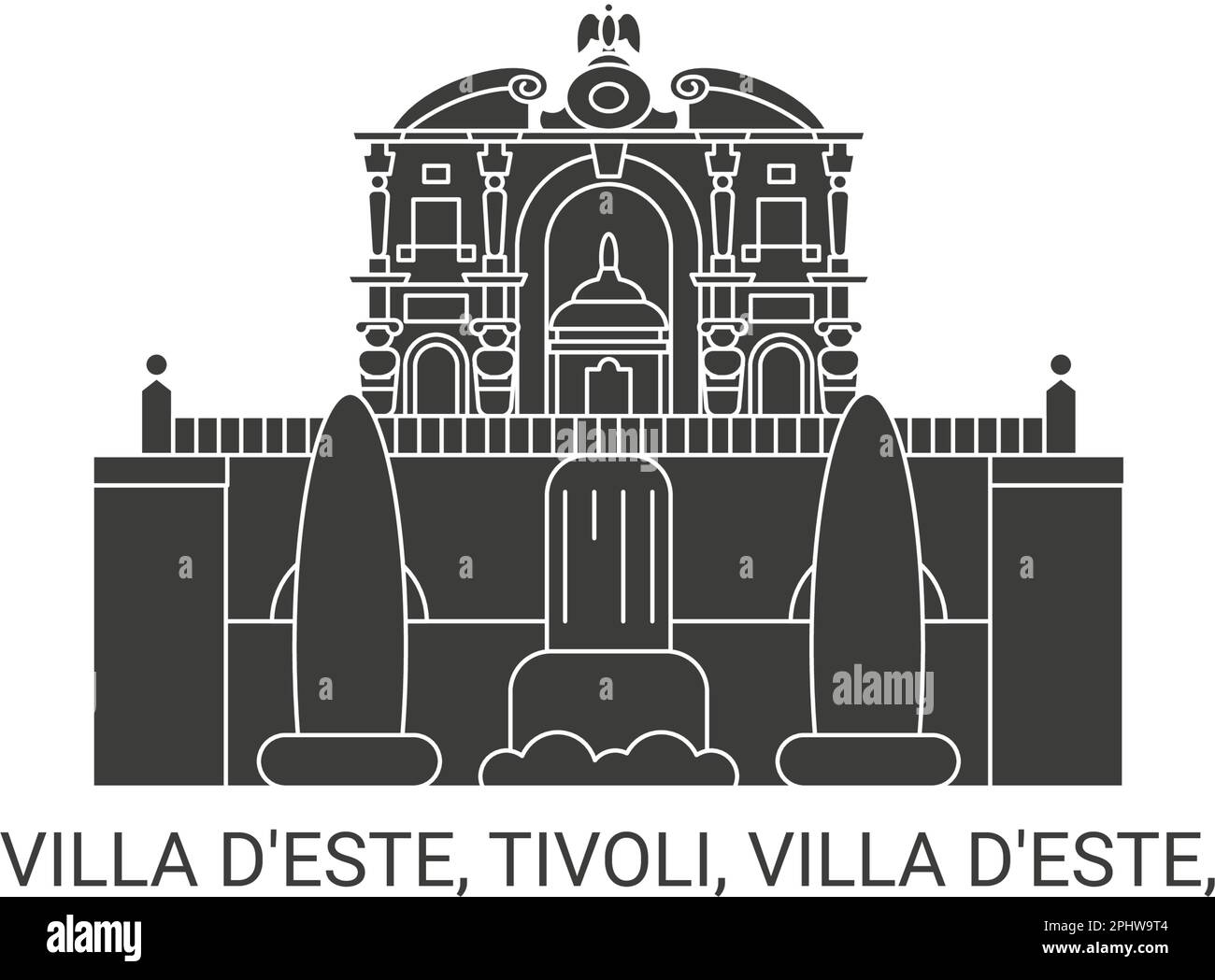 Italy, Villa D'este, Tivoli, Villa D'este, travel landmark vector illustration Stock Vector