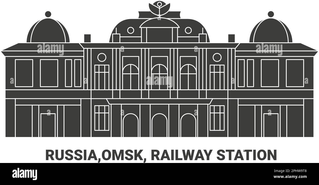 Russia, Omsk, Railway Station, travel landmark vector illustration Stock Vector