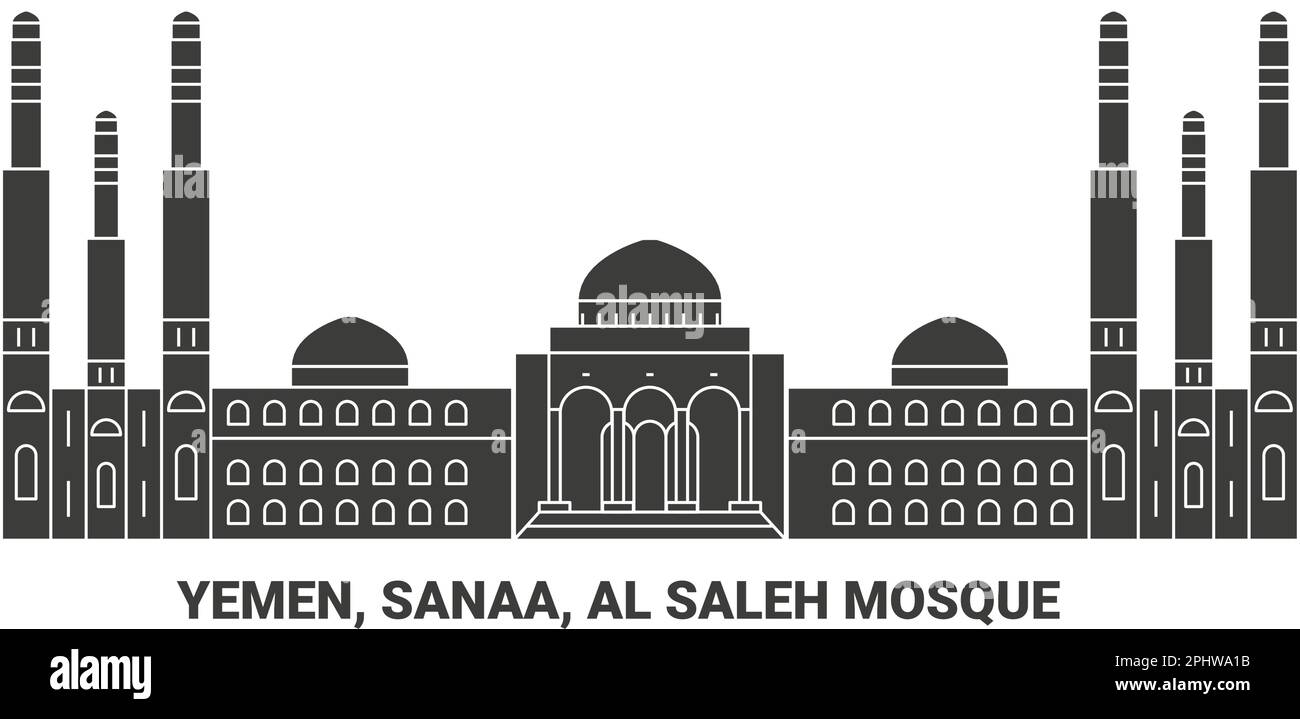 Yemen, Sanaa, Al Saleh Mosque, travel landmark vector illustration Stock Vector