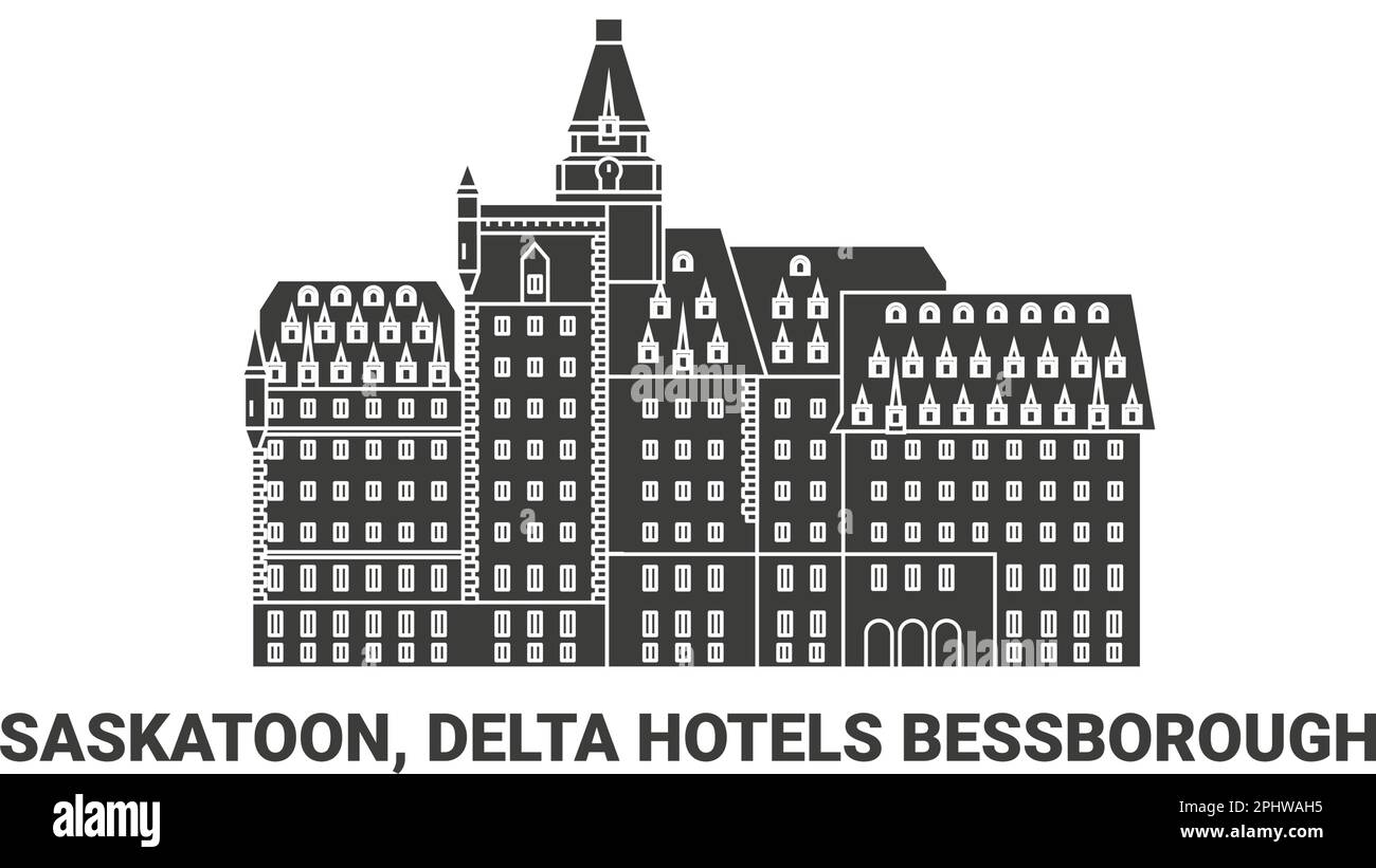 Canada, Saskatoon, Delta Hotels Bessborough, travel landmark vector illustration Stock Vector