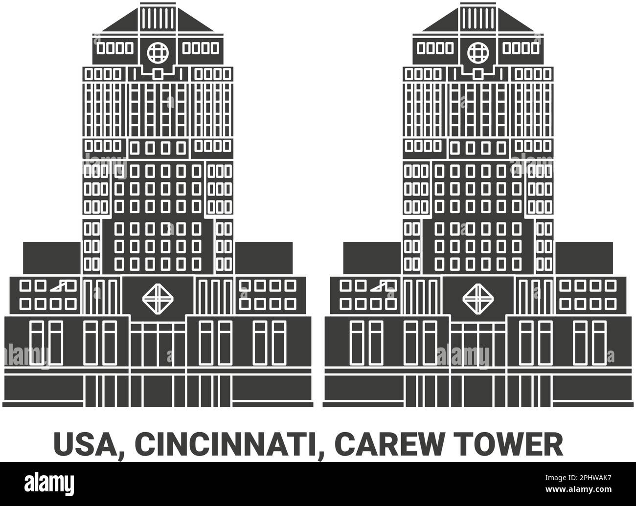 Usa, Cincinnati, Carew Tower, travel landmark vector illustration Stock Vector