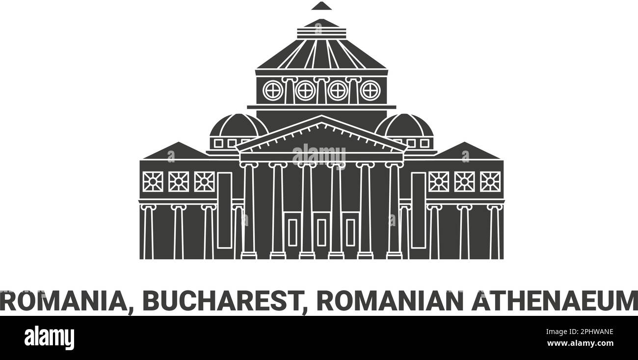 Romania, Bucharest, Romanian Athenaeum, travel landmark vector illustration Stock Vector