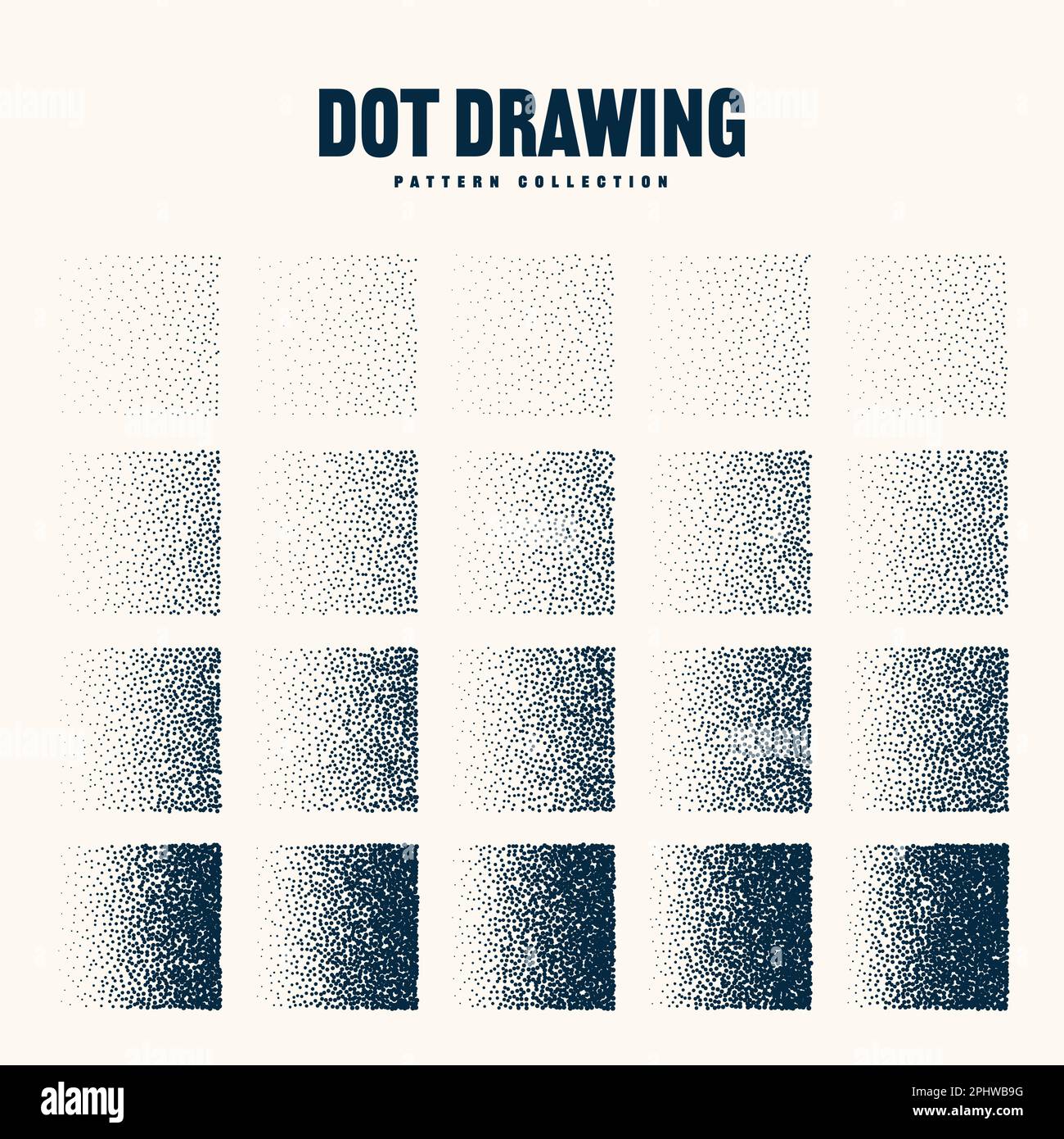 Square shaped dotted objects, vintage stipple elements. Stippling, dotwork drawing shading using dots. Halftone disintegration effect. White noise Stock Vector