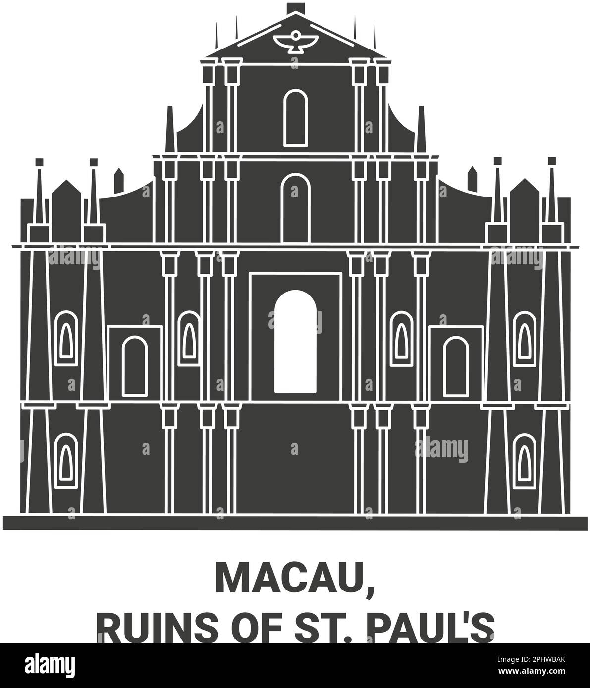 China, Macau, Ruins Of St. Paul's travel landmark vector illustration Stock Vector