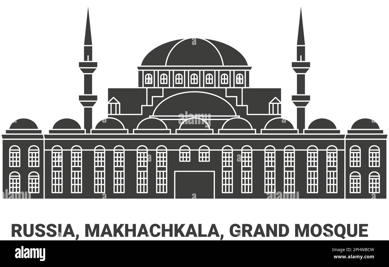 Russia, Makhachkala, Grand Mosque, travel landmark vector illustration Stock Vector
