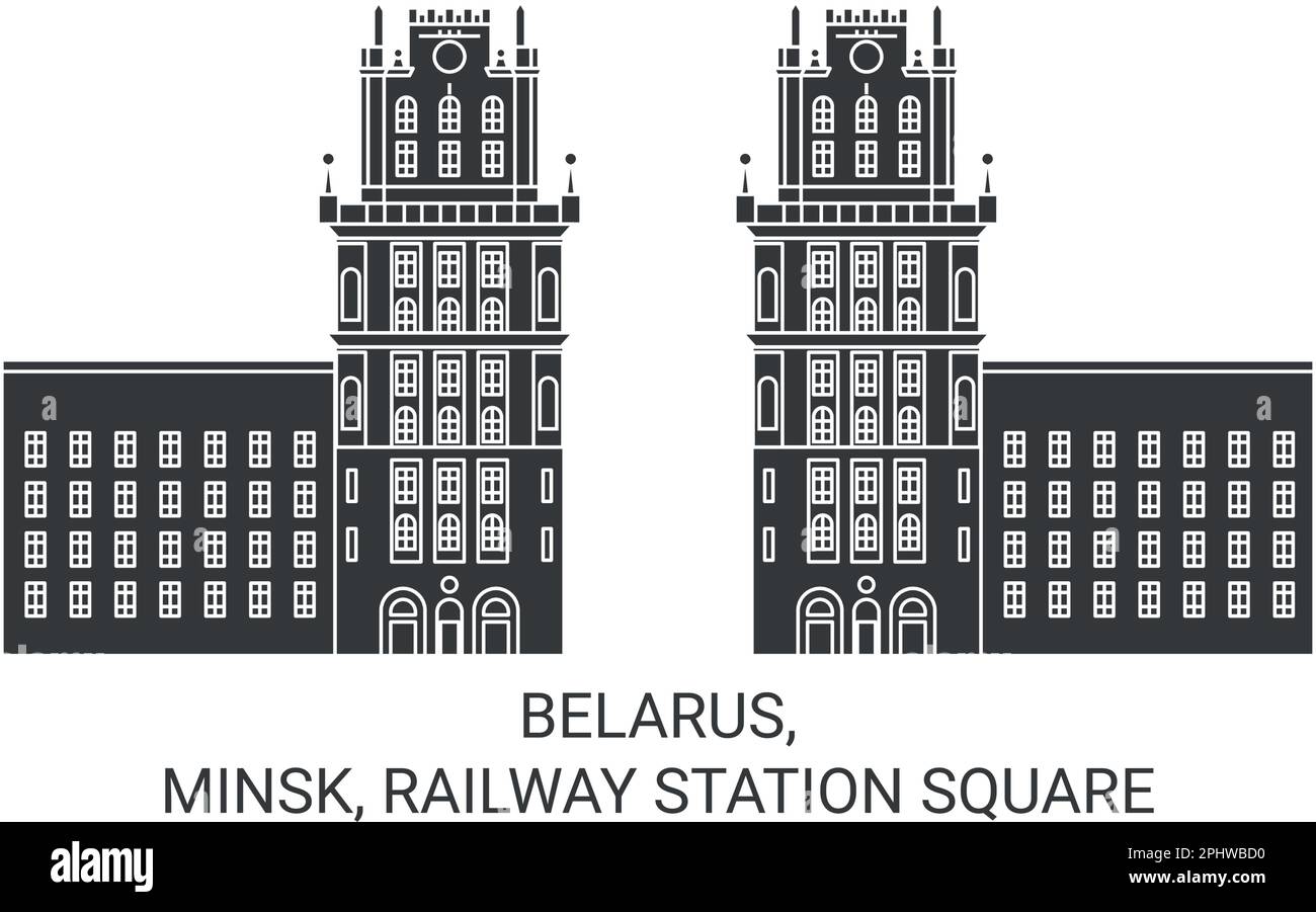 Belarus, Minsk, Railway Station Square travel landmark vector illustration Stock Vector