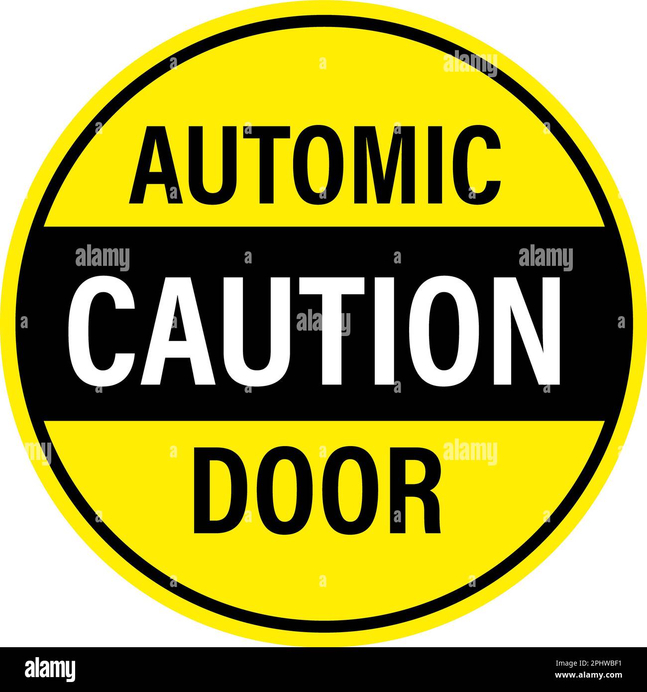 Caution automatic door attention on white background. Caution automatic