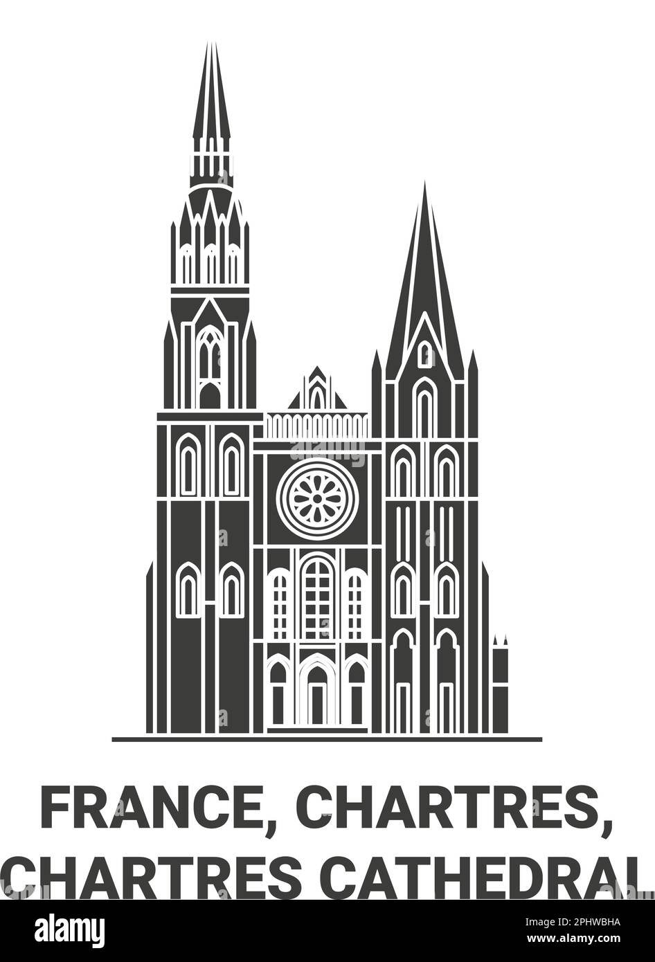 France, Chartres, Chartres Cathedral travel landmark vector illustration Stock Vector Image