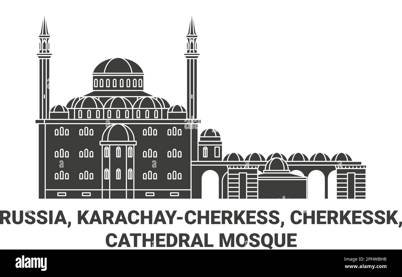 Russia, Karachaycherkess, Cherkessk, Cathedral Mosque travel landmark vector illustration Stock Vector