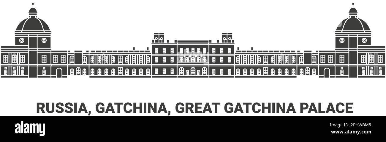 Russia, Gatchina, Great Gatchina Palace, travel landmark vector illustration Stock Vector