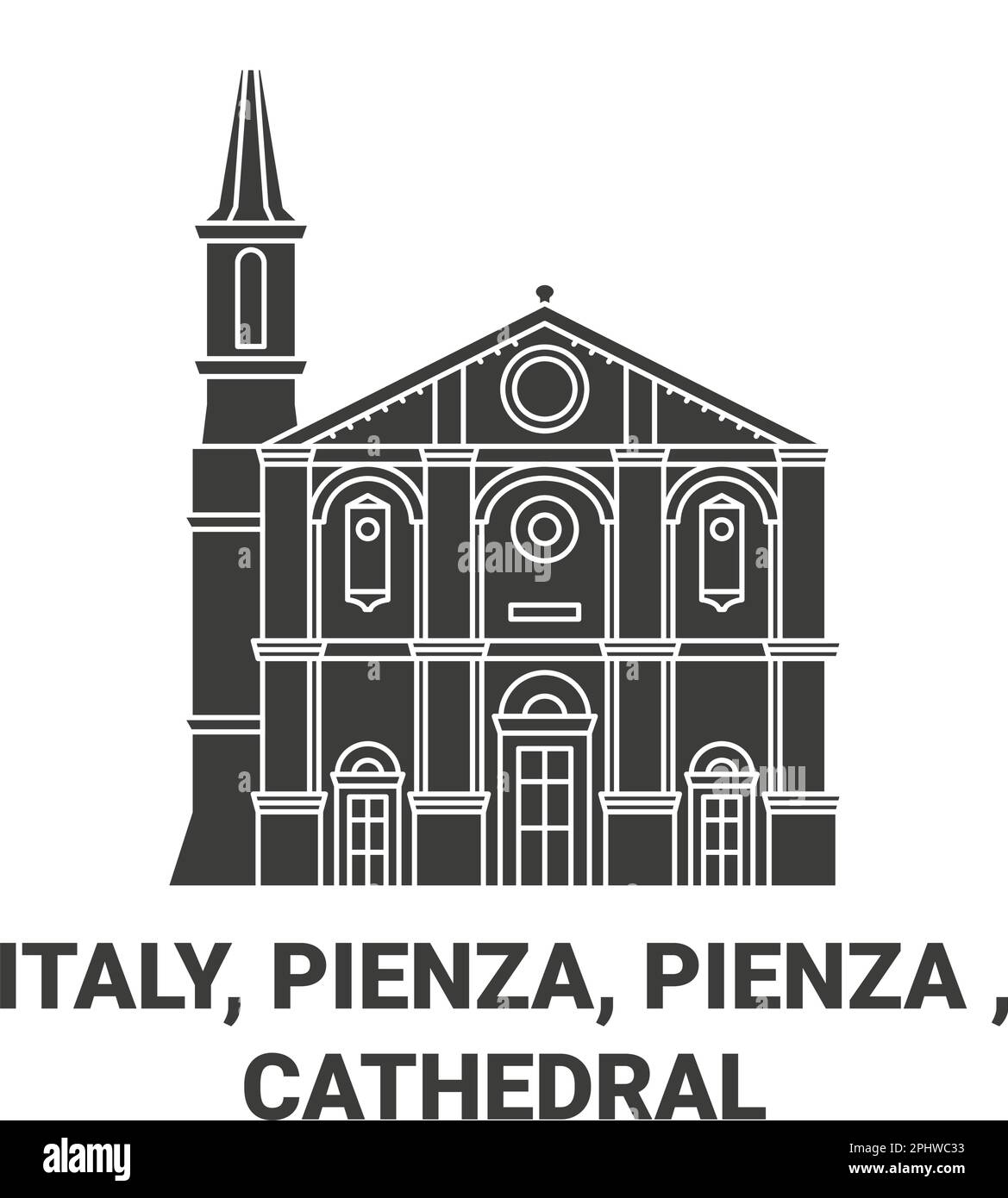 Italy, Pienza, Cathedral travel landmark vector illustration Stock Vector