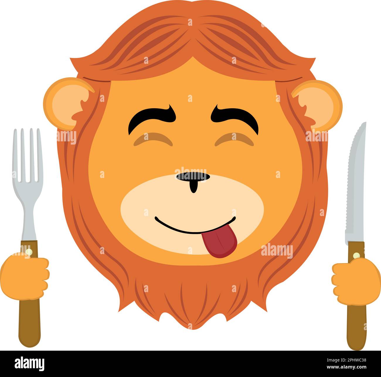 https://c8.alamy.com/comp/2PHWC38/vector-illustration-face-of-a-lion-cartoon-with-an-expression-of-yummy-that-delicious-with-a-knife-and-fork-in-his-hands-2PHWC38.jpg