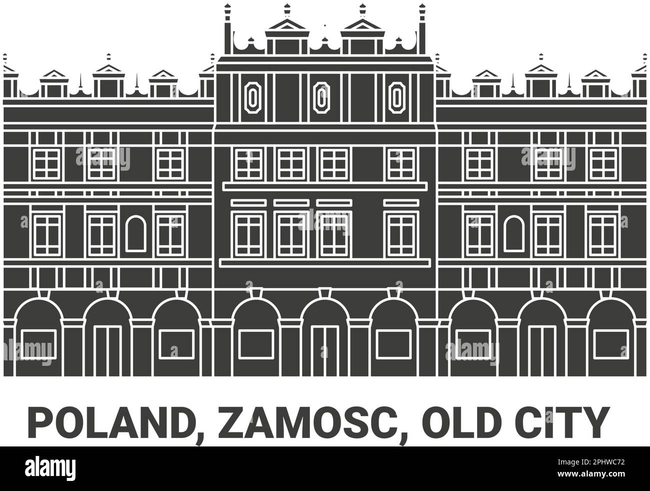 Poland, Zamosc, Old City, travel landmark vector illustration Stock Vector