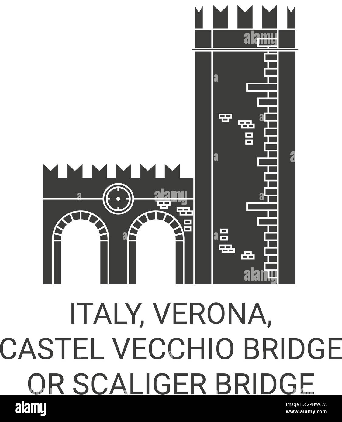 Italy, Verona, Castel Vecchio Bridge Or Scaliger Bridge travel landmark vector illustration Stock Vector