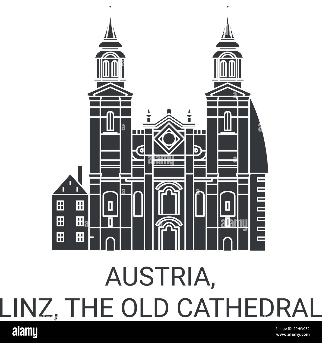 Austria, Linz, The Old Cathedral travel landmark vector illustration Stock Vector