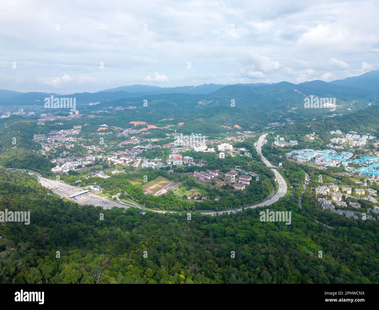 Aerial view Bukit Tabur with background of Karak Highway in day Stock Photo