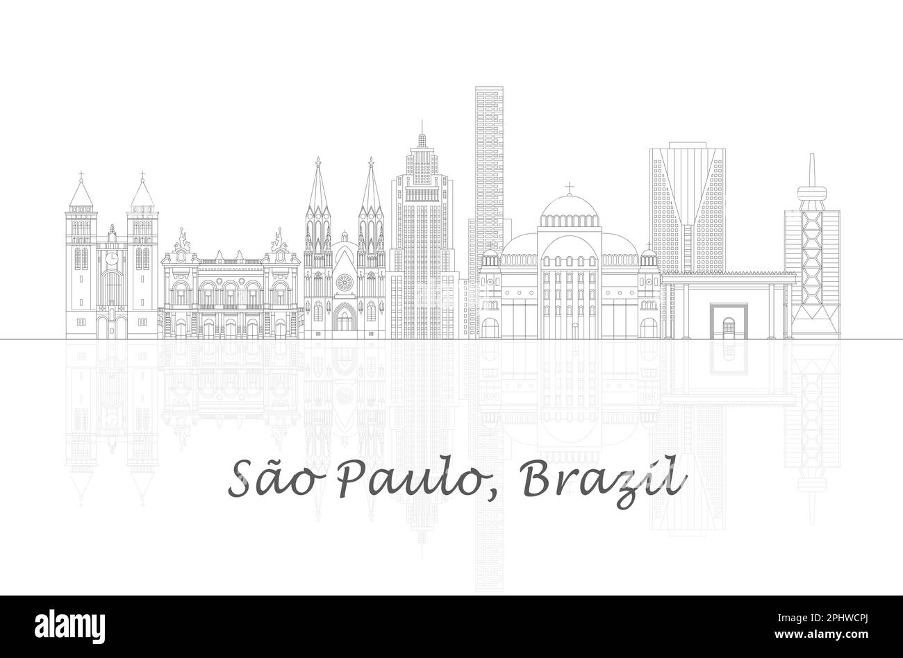 Outline Skyline Panorama Of City Of Sao Paulo Brazil Vector