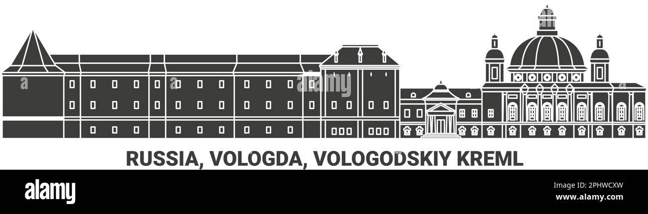 Russia, Vologda, Vologodskiy Kreml, travel landmark vector illustration Stock Vector