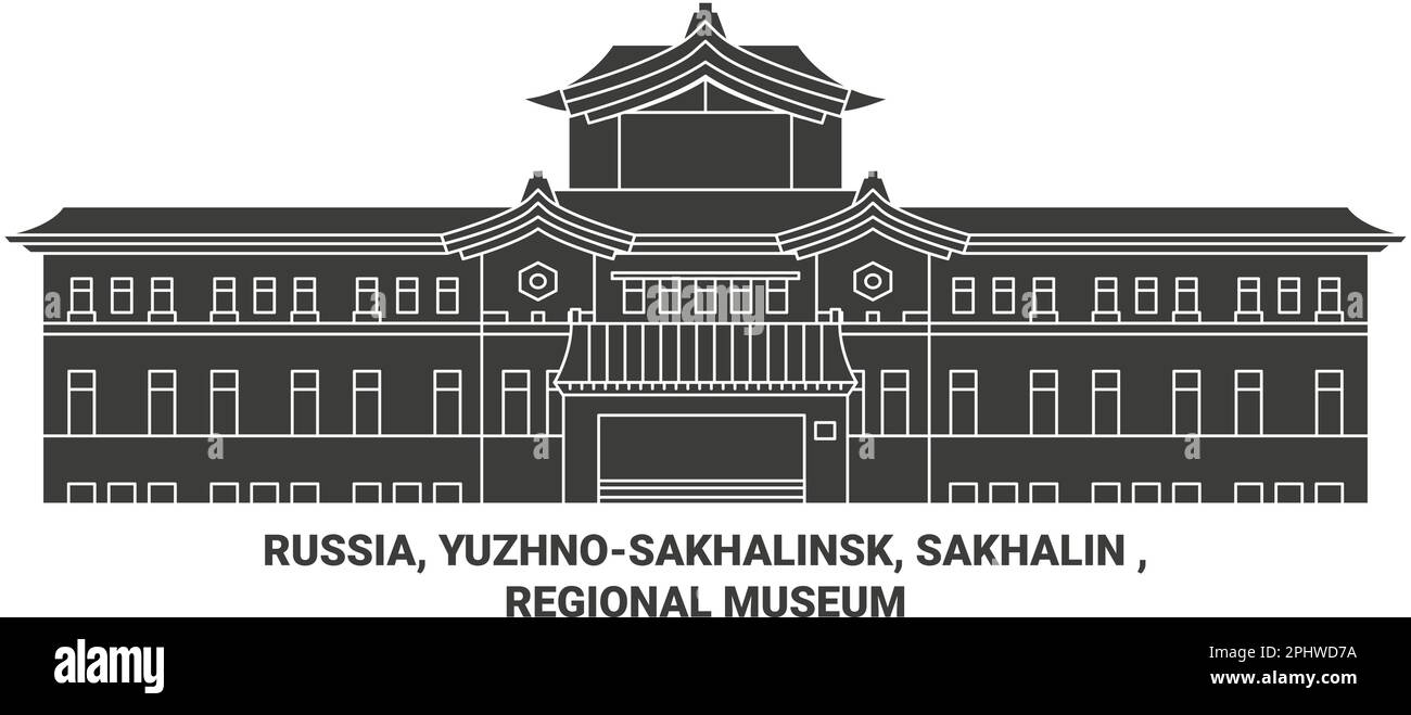 Russia, Yuzhnosakhalinsk, Sakhalin , Regional Museum travel landmark vector illustration Stock Vector