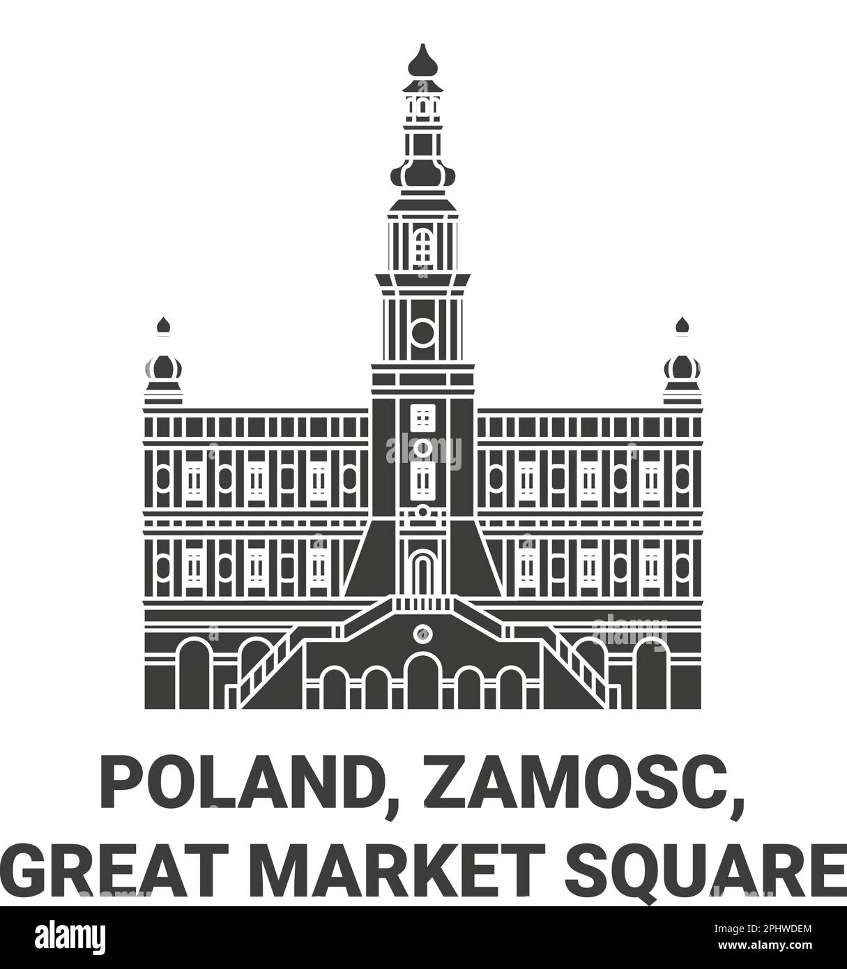 Poland, Zamosc, Great Market Square travel landmark vector illustration Stock Vector