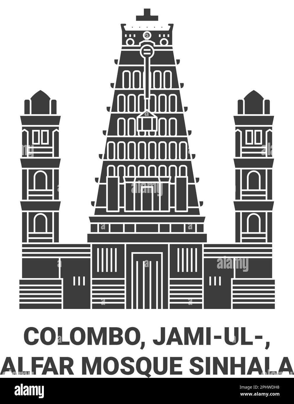 Sri Lanka, Colombo, Jamiul, Alfar Mosque Sinhala travel landmark vector illustration Stock Vector