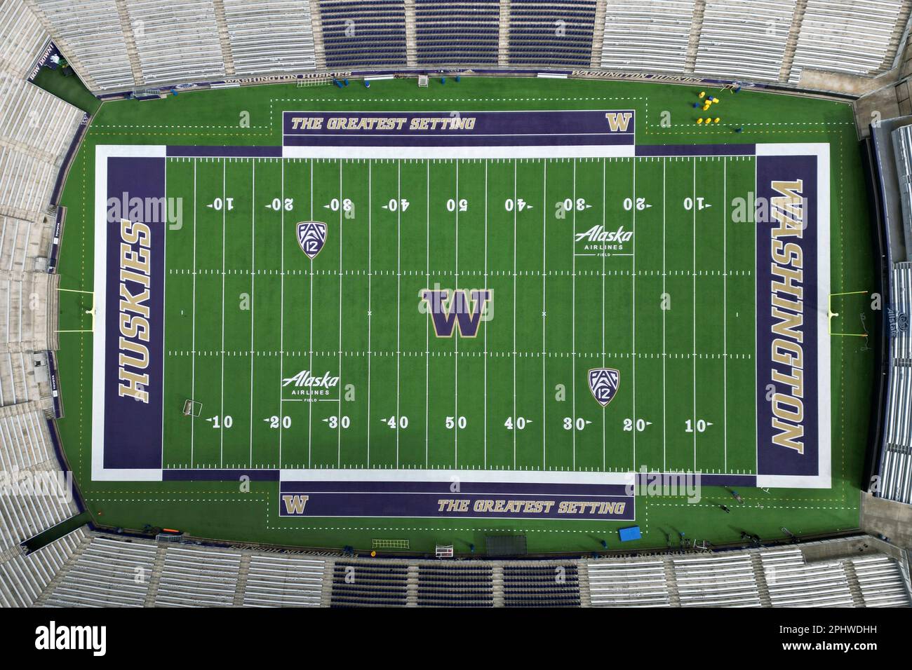 A general overall aerial view of the Washington Huskies logo at ...