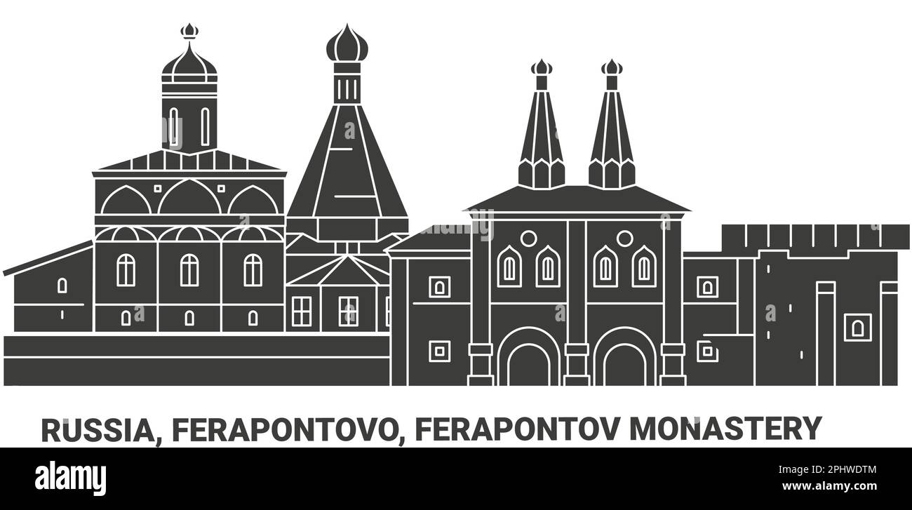 Russia, Ferapontovo Monastery Complex travel landmark vector illustration Stock Vector