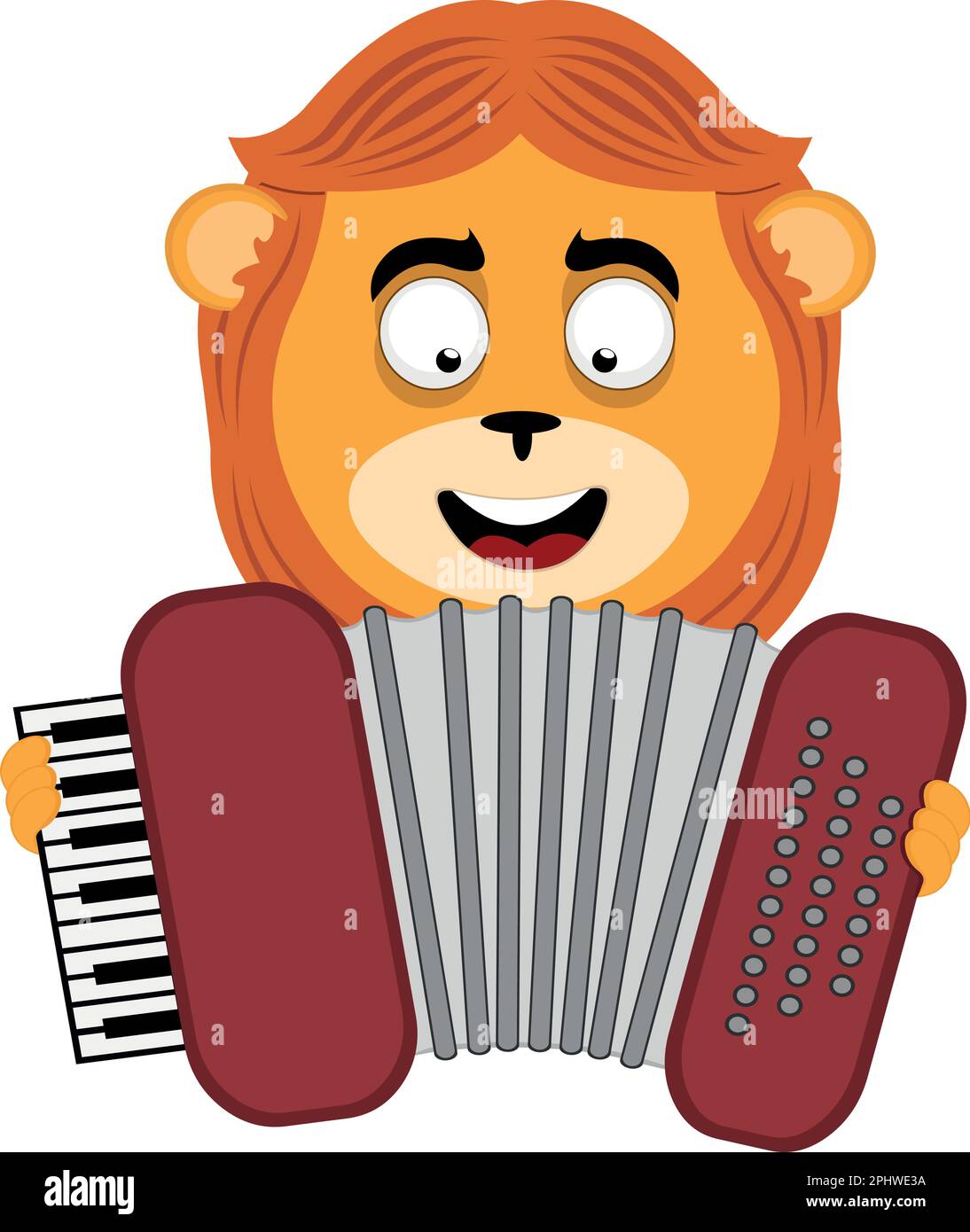 Vector illustration face of a cartoon lion animal playing musical instrument accordion Stock Vector