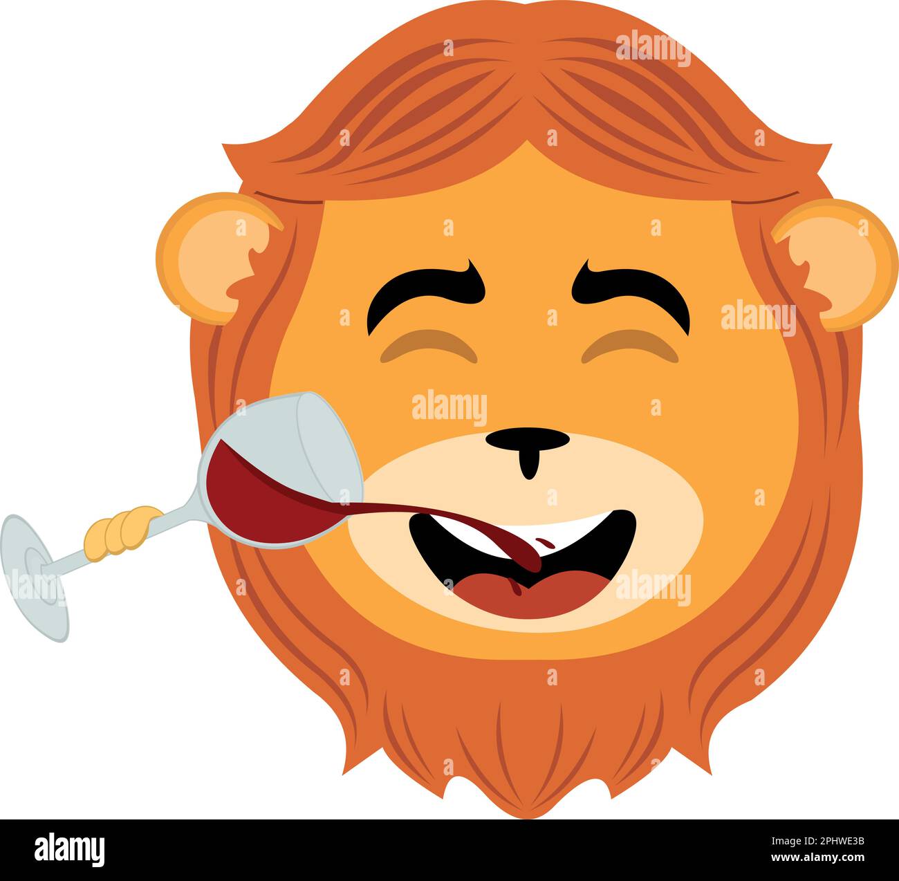 vector illustration face of a cartoon lion drinking a glass of wine Stock Vector