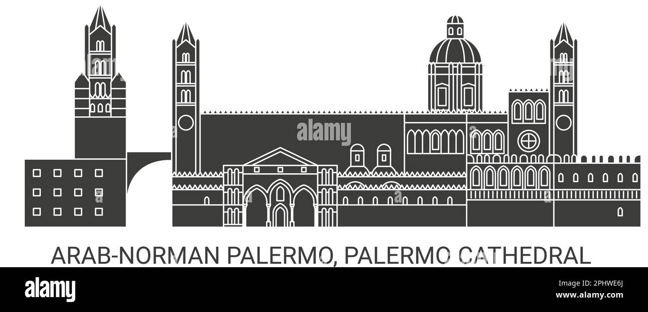 Italy, Arabnorman Palermo, Palermo Cathedral, travel landmark vector illustration Stock Vector