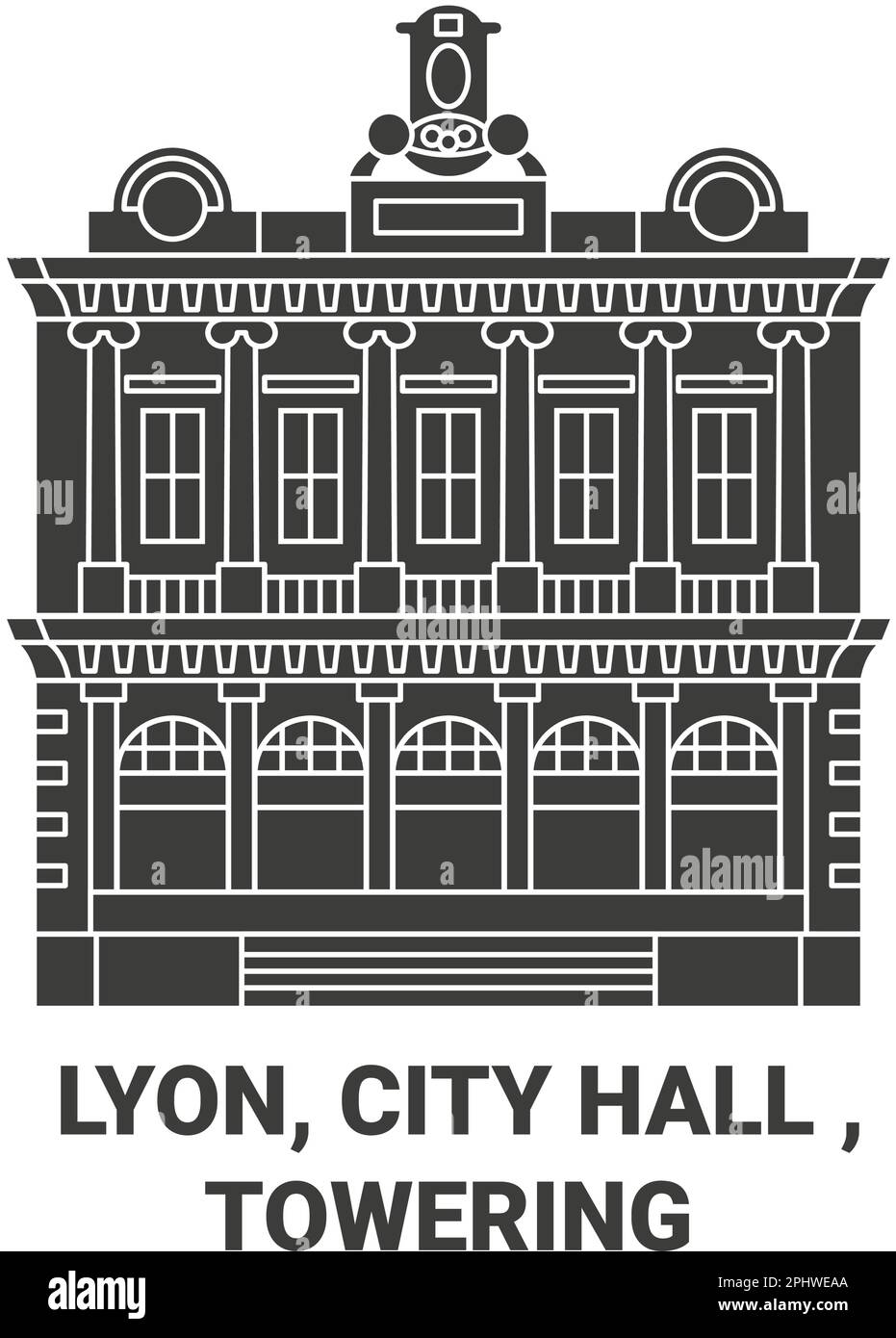 France, Lyon, City Hall , Towering travel landmark vector illustration Stock Vector