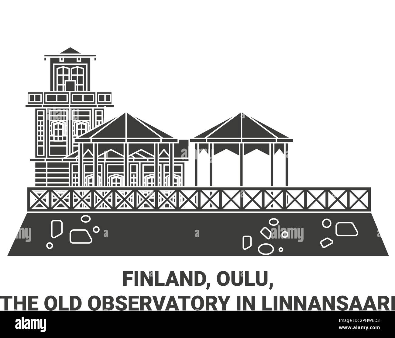 Finland, Oulu, The Old Observatory In Linnansaari travel landmark vector illustration Stock Vector