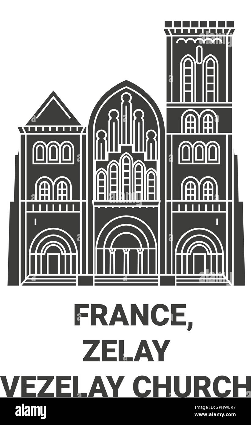 France, Vezelay, Vezelay Church travel landmark vector illustration Stock Vector
