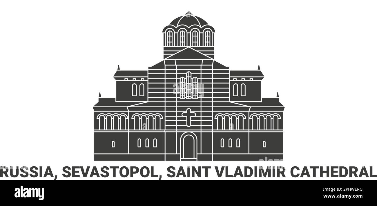Russia, Sevastopol, Saint Vladimir Cathedral, travel landmark vector illustration Stock Vector