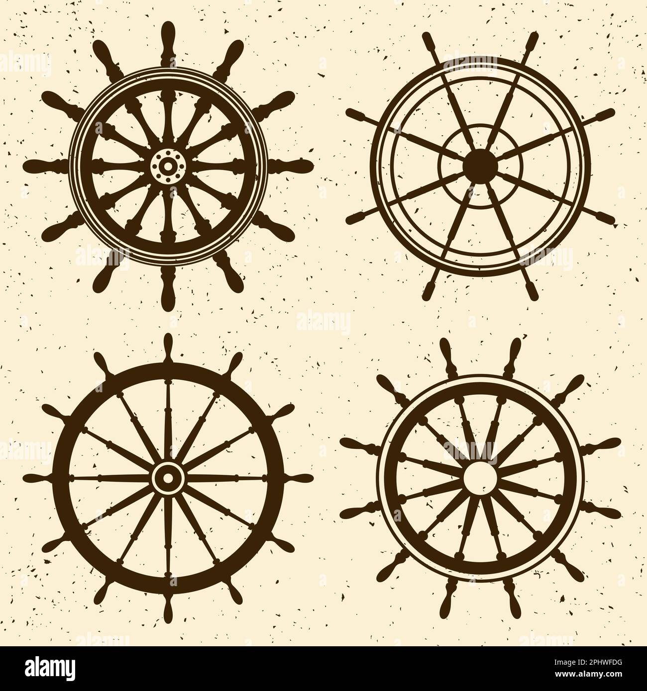 Collection of grunge vintage steering wheels. Ship, yacht retro wheel ...