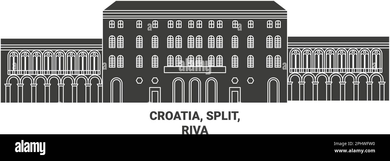 Croatia, Split, Riva travel landmark vector illustration Stock Vector