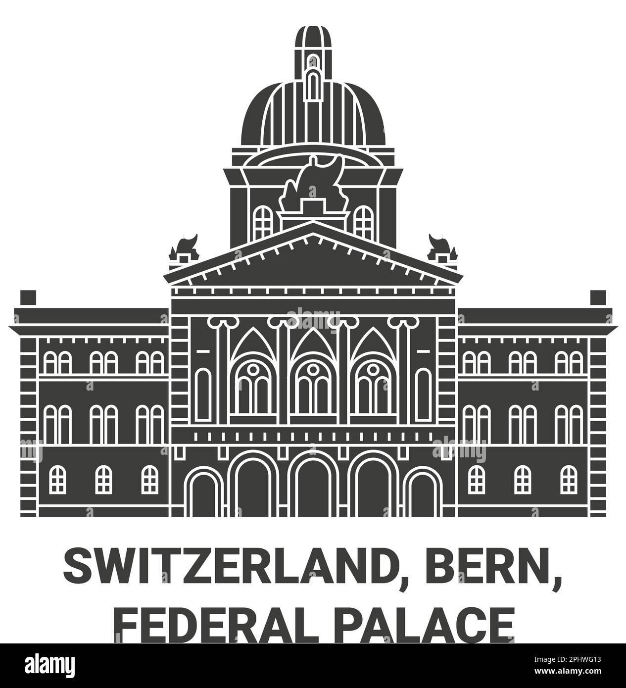 Switzerland, Bern, Federal Palace travel landmark vector illustration Stock Vector