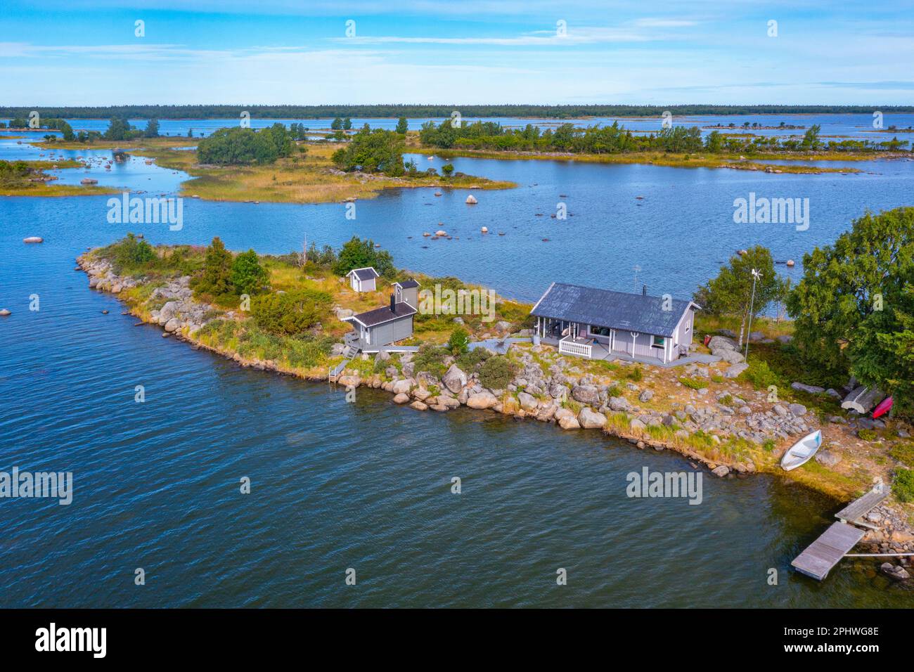 Wooden shed at Kvarken archipelago in Finland. Stock Photo