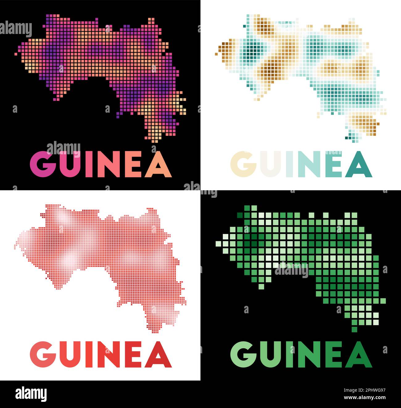 Guinea map. Collection of maps of Guinea in dotted style. Borders of ...
